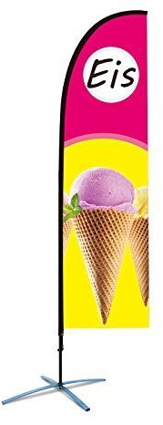 Beachflag Eis über 2m hoch Reklame Eisdiele Werbefahne Werbung Flagge Rot/Gelb Federform mit Bodenhaltung