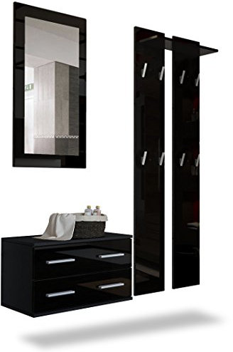 Vladon Garderobenset Garderobe Kioto, Made in Germany, Korpus in Schwarz matt/Front in Schwarz Hochglanz