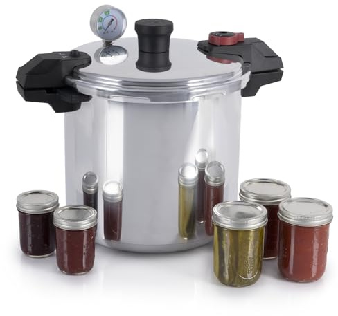 T-fal 22-Quart Aluminum Pressure Canner, 3 PSI Settings, Home Canning, Includes Racks & Canning Guide, Large Capacity, Pressure & Water Bath Canning for Vegetables, Meats, Seafood & Fruits, Silver