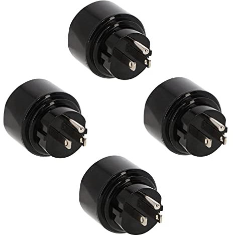 4er Set LED Universum Reiseadapter für Schutzkontakt-/Euro-Stecker (Typ F) auf USA Kanada Japan Mexiko Dom.Rep. Steckdose (Typ B) - schwarz | Reisestecker Steckdosenadapter 1508550