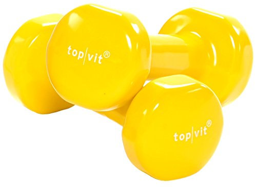 top | vit® Hanteln I Kurzhantel aus Guss mit Vinyl-Überzug I Hantelset aus zwei Kurzhanteln I für Männer, Frauen und Senioren I 1,5 kg, gelb - 1 Paar