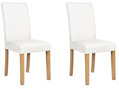 Lot de 2 Chaises en Cuir PU Marron Pieds en Bois de Pin Blanc Haut Dossier Broadway
