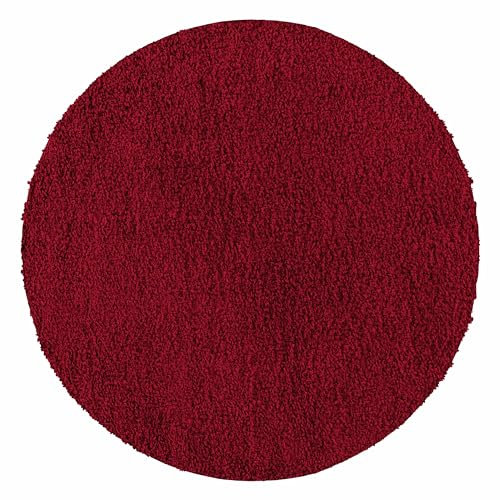 Teppium Hochflor Teppich Wohnzimmer Shaggy 120 cm Rund Rot - Flauschiger Teppich Extra Weich, Waschbar und Modern Einfarbig Design - Langflor Teppich für Schlafzimmer, Esszimmer und Küche
