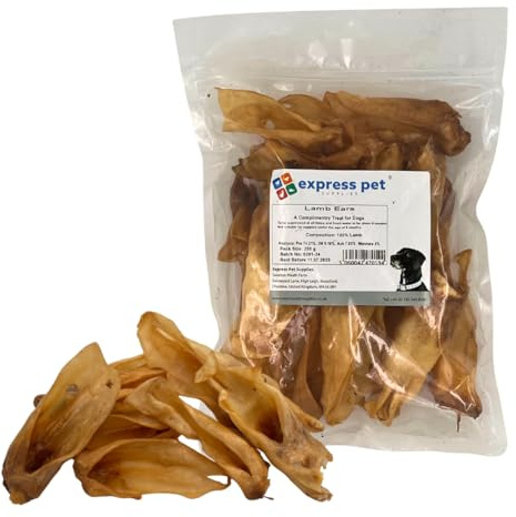 Express Pet Supplies 250g Lamb Ears (Approx 10-15) Hypoallergenic Dog Treat Chew | Hypoallergenic, High Protein, Low Fat, Grain and Gluten Free