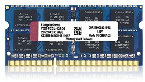 Yongxinsheng DDR3 / DDR3L 8GB Laptop RAM 1600MHz PC3-12800 / PC3L-12800 SODIMM Non-ECC Unbuffered 1.35V / 1.5V 2Rx8 Dual Rank 204 Pin CL11 8 G PC Computer Memory Upgrade Module Arbeitsspeicher (Blau)