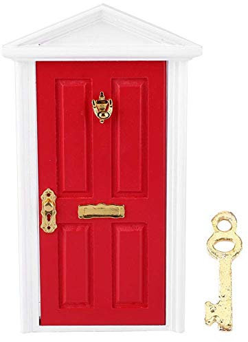 Zerodis Wooden Doll Door, 1: 12 Doll House Miniature Colorful DIY Wood Door Children Funny Toy Gift Decoration Furniture Accessories for Dolls (Red)