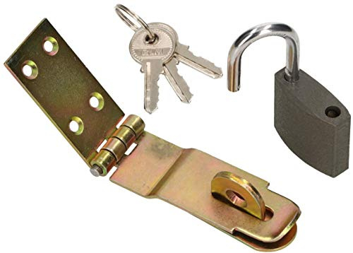 KOTARBAU® Überfalle Mit Vorhängeschloss 3 Verschiedene Größen Gelb Verzinkt Überlaufscharniere Torband Überwurf Panzerriegel Sicherheitsüberfalle (70 mm)