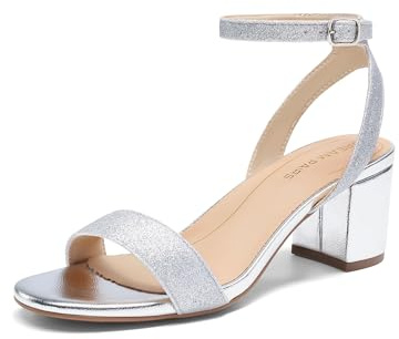 DREAM PAIRS Women's Sandals Open Toe Ankle Strap Low Block Chunky Heels Sandals Party Dress Pumps Shoes CARNIVAL,Size 8,Silver/Glitter,CARNIVAL