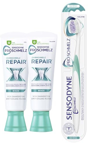 SENSODYNE ProSchmelz Set für geschwächten Zahnschmelz - 2x ProSchmelz Repair Zahnpasta, 1x ProSchmelz Zahnbürste, extra weich