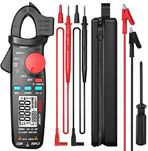 BSIDE DC Clamp Multimeter 6000 Counts Digital Amperemeter Strom Spannung Frequenz Widerstand Durchgang Live Check V-Alert Tester mit Krokodilklemme