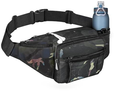 NOOLA Bauchtasche mit Wasserflaschenhalter für Männer und Frauen, große Wandergürteltasche, Hüfttasche, Verstellbarer Riemen, Gürteltasche, 6 Reißverschlusstaschen für Laufen, Radfahren, Reisen