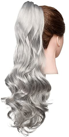 Cybelleza Ponytail Extension Lang Gewellt Pferdeschwanz Haarteil Zopf Clip in Claw Haarverlängerung wie Echthaar Lockig Kunsthaare Synthetik Haar Hitzebeständig für Frauen (Dunkelgrau)