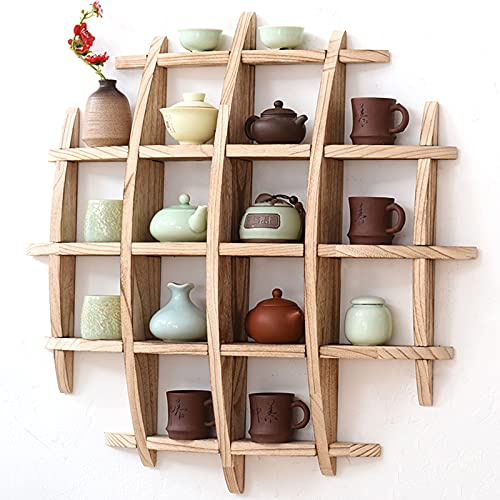 ZWJABYY Regale FüR Die Wand,Chinesische Teekanne Wandregal,Holzwandregal Chinesische Einfache Moderne Racks Retro Veranda Tee Vitrine.,A-90 * 90cm
