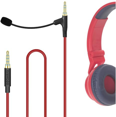 GEEKRIA QuickFit Boom - Cable de auriculares de micrófono para clase en línea, compatible con EKids Spiderman, Batman, Riwbox FB-7S, CB-7S, cable de repuesto jack de 3.5 mm con micrófono Boom (4 pies)