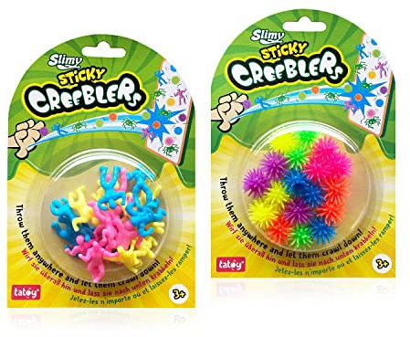 Tatoy Slimy Sticky Creeblers & Heros Doppelpack - Original Wandkrabbler, klebrige Fensterläufer, Creeblers & Heros, Sensory Antistress Fidget für Kinder (ab 3 Jahre)