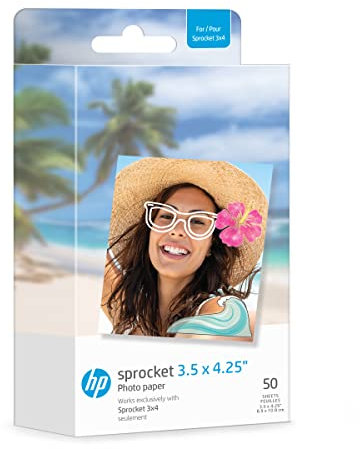 HP Sprocket Fotopapier mit klebender Rückseite, 8,9 x 10,8 cm, kompatibel mit HP Sprocket 50 Stück