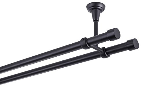 Gardinenstange schwarz 400 cm 2-läufig 19 mm aus Metall Deckenbefestigung Endstück Kappe