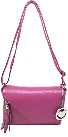 Tracollina Borsa Donna in Pelle Italiana Borsetta a Spalla Tracolla (Fucsia)