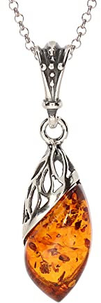 Artisana-Schmuck Bernstein Anhänger, moderner Anhänger (ohne Kette) aus 925/000 Sterling Silber und Bernstein