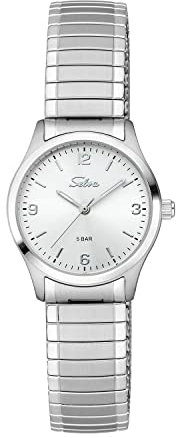 SELVA Damen-Armbanduhr, Quarz, Index und Ziffern, Edelstahlgehäuse, Flexibles Zugband, 5 bar
