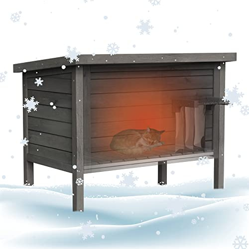 GDLF Outdoor Cat House, Feral Cat Shelter, Insulated Weatherproof, Gray