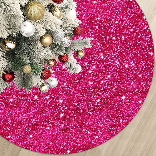 MODFUNS Hot Pink Weihnachtsbaum Rock 91,4 cm Glitzer Fuchsia Xmas Tree Mat Stickerei Weihnachtsbaum Decke Paillette Baum Röcke für künstliche Bäume Weihnachten Party Familientreffen Bankett Ornament
