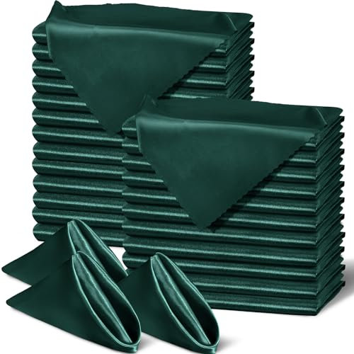 SiinvdaBZX 60 Stück grüne Stoffservietten mit gewellten Kanten, 50 x 50 cm, quadratische Satin-Servietten, seidig weiches Polyester, Abendessen-Servietten für Hochzeit, Bankett, Restaurant, Dekoration