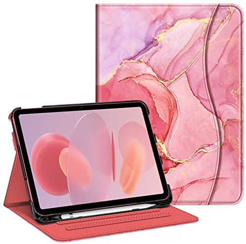 FINTIE Case for iPad (A16) 11th Generation 11 Inch (2025), iPad 10th Generation 10.9 Inch (2022), Multi-Angle Viewing Stand Cover w/Pencil Holder & Pocket, Auto Sleep/Wake, Marble Pink