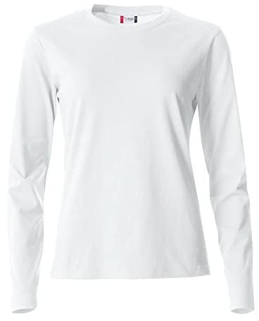 Clique - T-shirt maglia maglietta a manica lunga girocollo da donna Basic-T L/S Ladies in cotone jersey vestibilità slim-fit in diverse taglie e colori (bianco M)