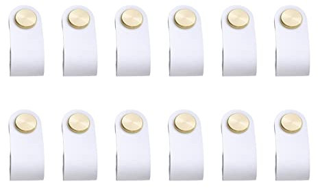ZAKHS Möbelgriffe aus Leder,12 Pack Ledergriffe für Möbel,Einzelloch Lederschlaufe,Lederriemen mit 18 mm Messing Kopf,63×26 mm Schubladengriffe Schrank Knauf Griffe für Küchenschränke Türgriffe-Weiß