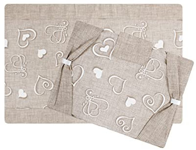 Set Coprifuochi + Copriforno Fornelli forno Cucina Imbottito Fantasia Cuore Tessuto Occhiello Stappo (Beige)