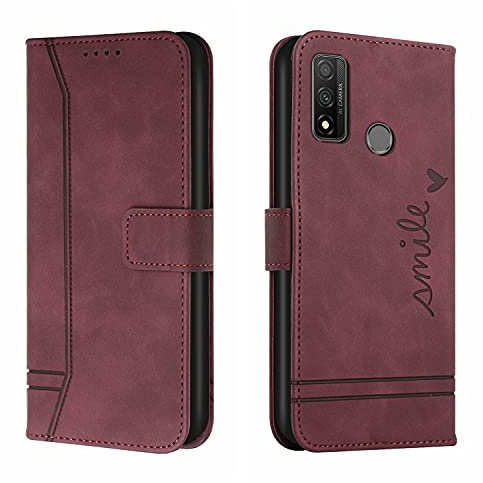 Bravoday Hülle für Huawei P Smart 2020, PU Ledertasche Handyhülle Flip Schutzhülle Kompatibel mit Huawei P Smart 2020, mit Kartenfäch & Kickstand, Weinrot