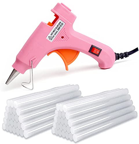 Hot Glue Gun, Mini Glue Gun for Crafting, 50pcs Glue Sticks, Fast Heating,for Kids Crafts,Christmas DIY,Card, Plastic, Fabric, Home Office Repairing,20W,Pink