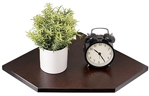 Eckregal, Wandhalterung, massives Eichenholz, schwebendes Regal, Diamantform, Organizer mit Drahtloch für TV, Kabelbox, Lautsprecher, Wohnzimmer, Küche (47.5 cm)