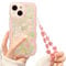 NITITOP Compatible for iPhone 13 Case, Cute Clear Cartoon Floral Rabbit with Heart Beaded Lanyard Wrist Strap for Women Girly, Soft TPU Full Protective Cover- Flower Rabbit