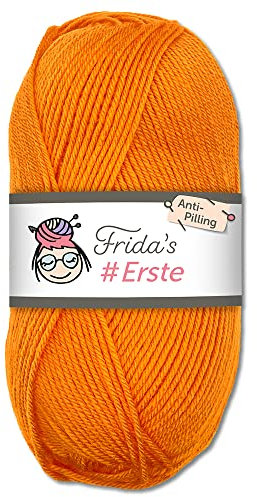 Frida's #Erste Wolle 100g Anti-Pilling (73 - Orange) fusselfreie Strick- & Häkelwolle