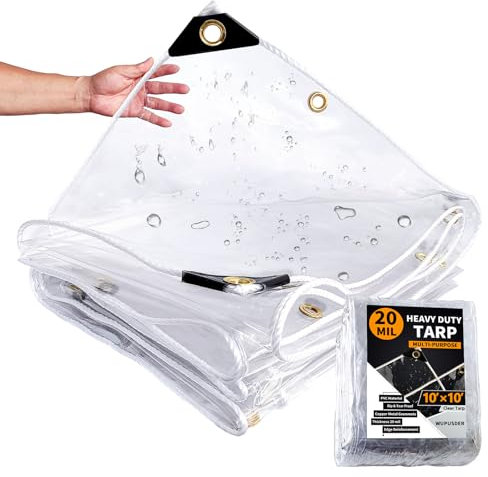 Transparente Planen, strapazierfähig, wasserdicht, 20 mm, 3 x 3 m, PVC-Plane mit Metallösen, verstärkte reißfeste Kanten, Gewächshausplane, regendicht, Gartenabdeckung