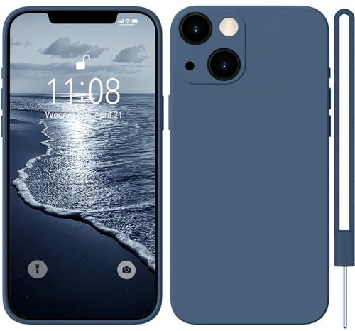 HGH Silikon Hülle Kompatibel mit iPhone 13 Hülle mit Kette, Ganzkörperschutz handyhülle mit Seidig-Weicher Berühren, Hülle mit Mikrofaser-Futter für iPhone 13 case Cover 6,1 Zoll, Dunkel Blau