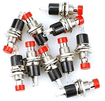Switian 10 Stück Mini-Drucktaster SPST Momentan-Schalter 220V/2A - Rot Industriestandard Schaltknopf mit 6.8mm Gewinde für Elektroinstallation, Werkstatt & Modifikation