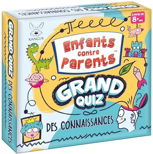 KANGUR Jeux de Société Enfants Contre Parents Grand Quiz des Connaissances Jeu de Plateau Familial pour Enfants et Adultes Quiz Jeu de Cartes Version Française dès 8 Ans
