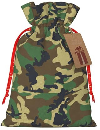 WURTON Geschenktüte mit Kordelzug, Militär-Camouflage-Druck, kleine Größe, Grün