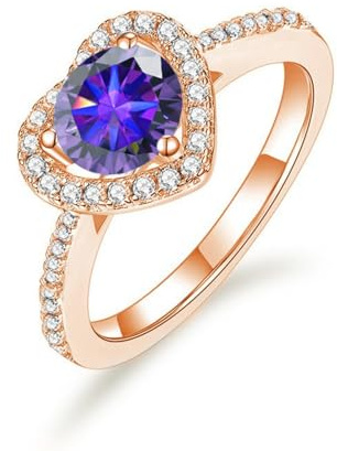 WAHZAUS Anelli da donna in moissanite blu/rosa/viola da 1 ct, colore D, purezza VVS1, in argento Sterling S925, con cuore, fedi nuziali in moissanite con certificato, Pietra, Moissanite