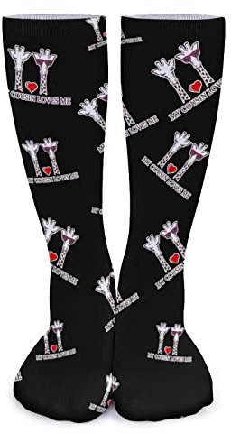 FWJZDSP Lustige Giraffe, mein Cousin liebt mich, Damen-Over-the-Waden-hohe, dicke Socken, Cosplay-Strümpfe, Sport-Beinstulpen