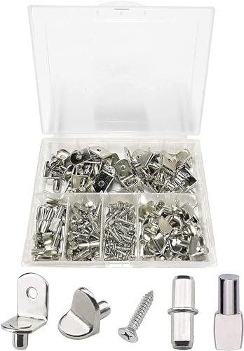 150 Pcs 5 Style Shelf Pins Kit Metal Nickel Shelf Support Pegs L-Shaped Bracket for Furniture Cupboard Closet Bookcase Shelf
