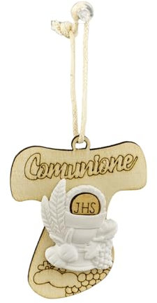 Doni Bomboniere Comunione 12PZ Appendino in Legno A Forma Decorazioni per Fai da Te Segnaposto di Tao Stilizzato con Scritta Incisa E Gessetto Calice Ostia Cordicina Idee Regalo Complete Originali