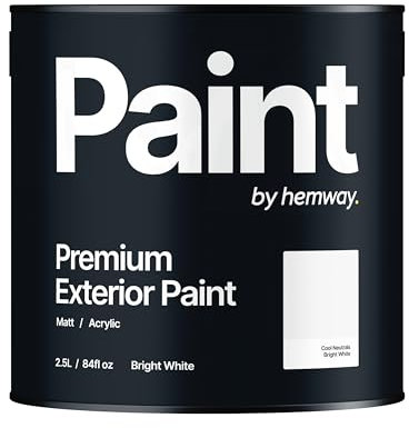 Hemway - Premium Exterior Paint - Bright White 2.5 L | Outdoor Matt Finish, Acrylic & Water-Based Emulsion | Quick Dry & High Coverage for Walls, Wood, Metal, Masonry & Furniture