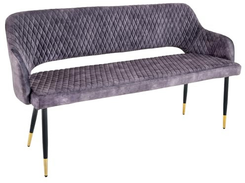 Riess Ambiente Design Sitzbank Paris 160cm grau Samt Rückenlehne goldene Fußkappen Retro, gepolsterte Esszimmerbank, Esszimmer, Küche, Garderobe