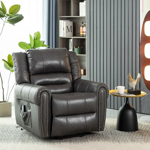 Moimhear Elektrischer Massagesessel mit Aufstehhilfe, Tech-Tuch-Massagesessel mit Liegefunktion, mit 2 Seitentaschen, Massagefunktion, Heizfunktion (Grau)