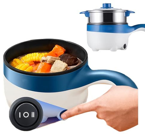 Lunch Box Riscaldante Auto 2 Litri/Padella Elettrica (1 kg), 2 Strati, Controllo Intelligente della Temperatura + Olio Leggero Antiaderente, con Fori Vapore, per Auto Camion 12V/24V,Blue