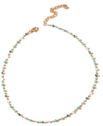 AFCJLTO Bohemian Perlenkette, Ästhetische grüne Kubik Kristall Halskette, Beaded Choker Sommerketten, Strandschmuck, perfekt für Prom, Party und Festivals, Accessoire für Teenager Mädchen und Frauen.